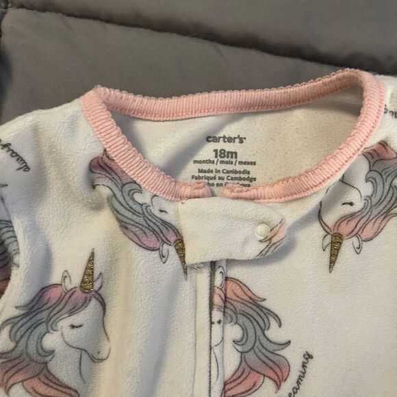 18m carters fleece footed unicorn pajamas - Picture 3 of 3